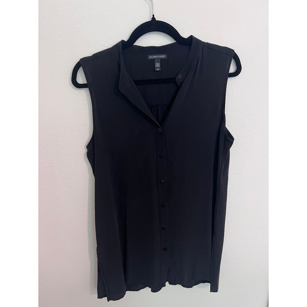 Eileen Fisher 100% Silk Black Sleeveless Blouse – Minimalist Chic S/P